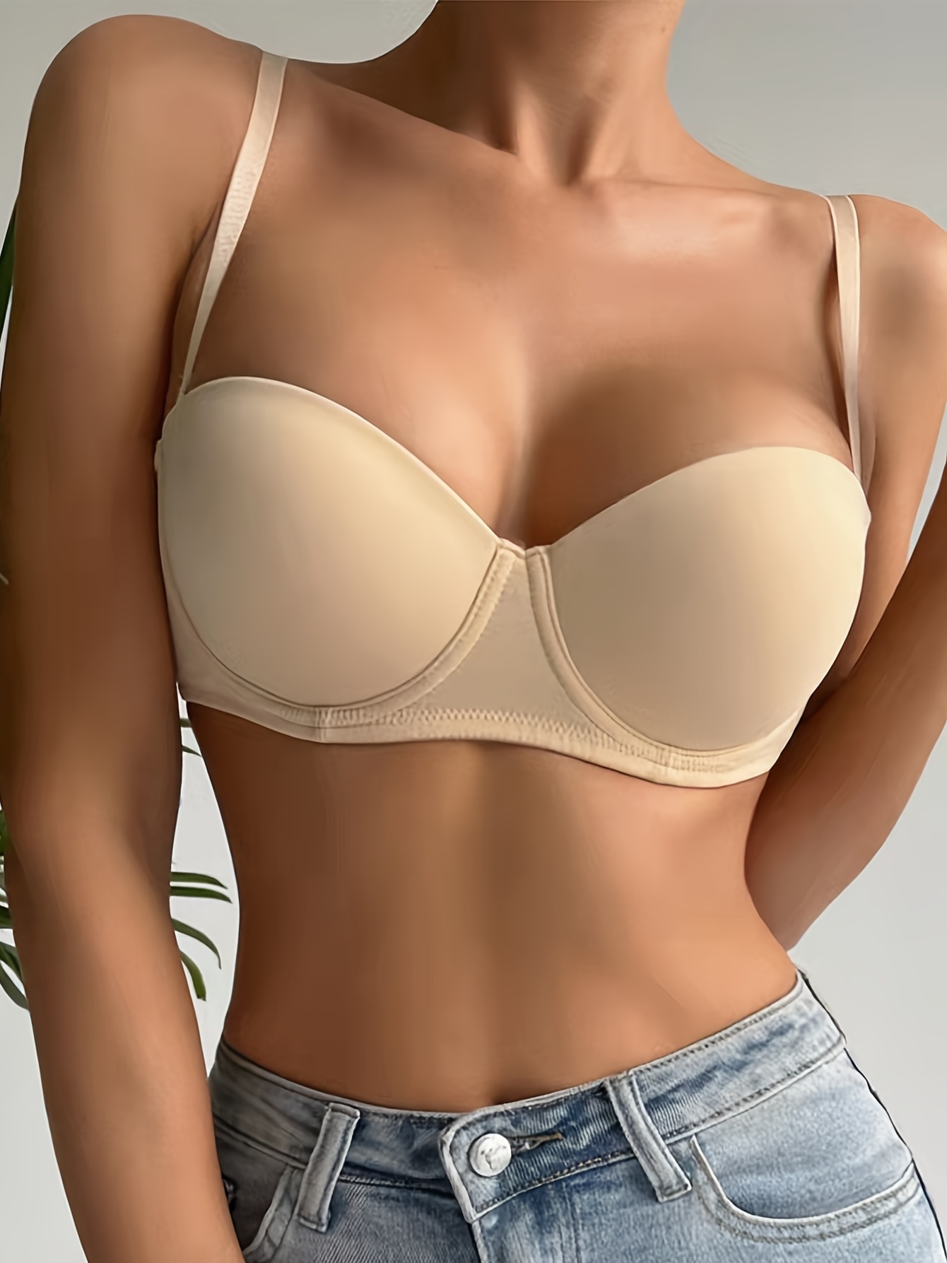 Balconette Bra for Women Seamless Ultra Smooth Push Up Bralette Tops Letter  Print Straps Deep V Wirefree Underwear Beige at  Women's Clothing  store