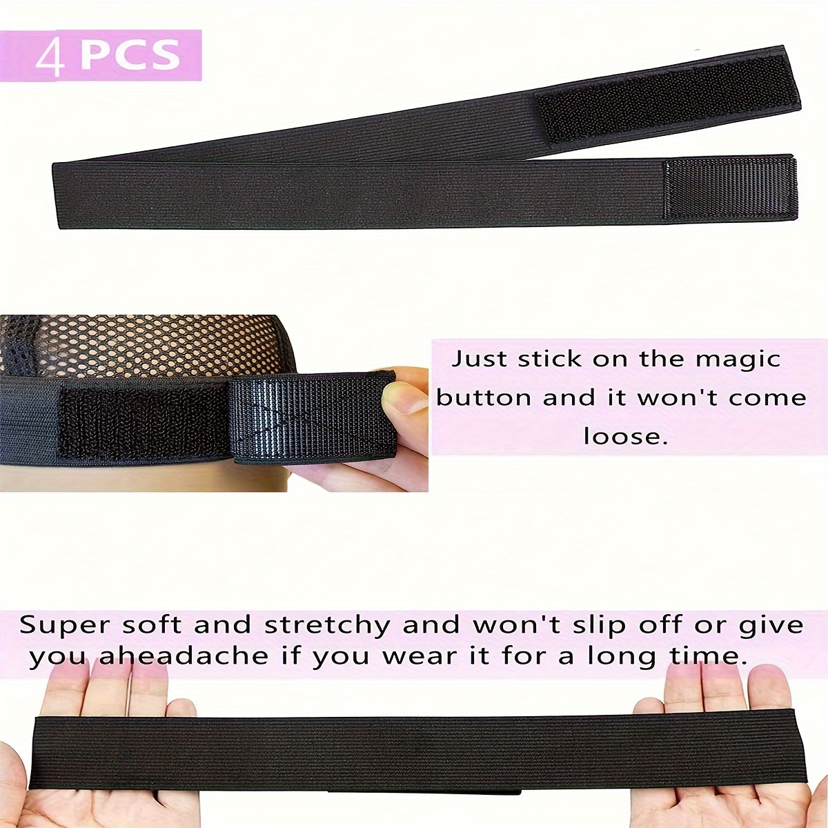 4 Pcs Band For Edges Elastic Band For Lace Frontal Melt Lace Melting Band  For Wigs Adjustable Wig Bands For Keeping Wigs In Edge Wrap To Lay Edges  Grip Wig Accessories - - Temu