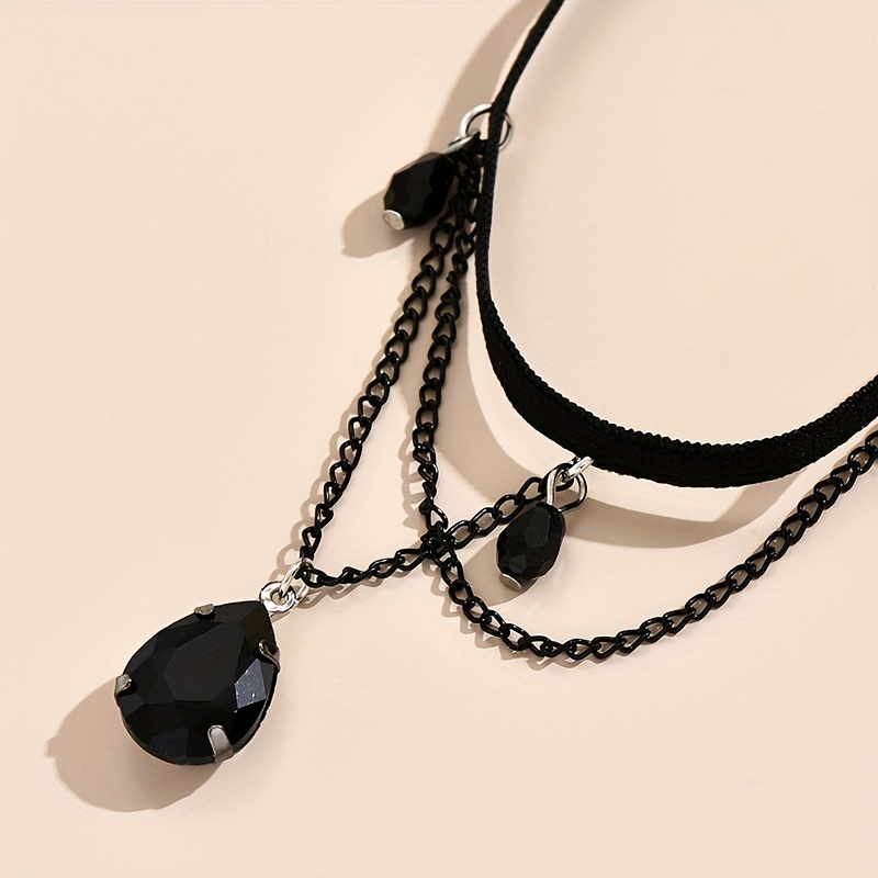 Water Drop Shape Faux Crystal Pendant Anklet, Gothic Style