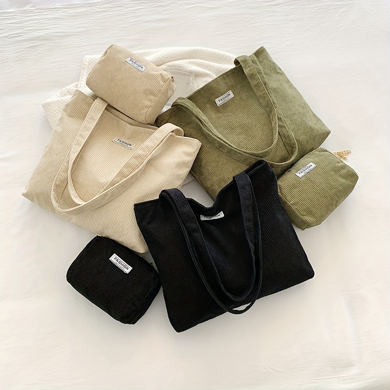 Casual Women's Corduroy Bag Set Solid Color Tote Bag Square - Temu