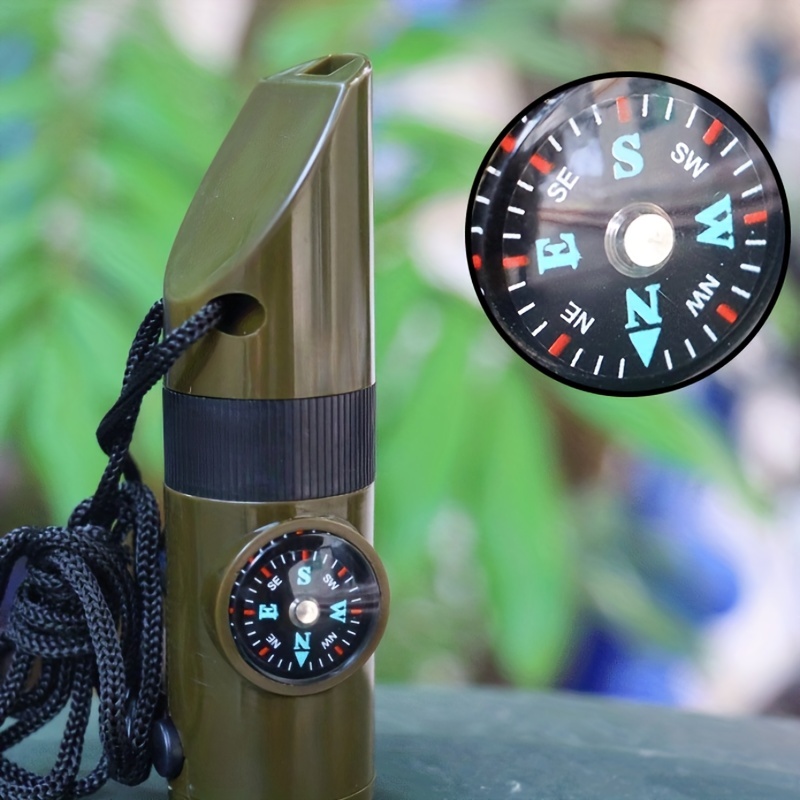 7 in 1 Multi-Function Compass, Outdoor Survival Safety Whistle Compass  Thermometer LED Mirror Magnifying Glass Multitool for Camping, Hiking,  Hunting