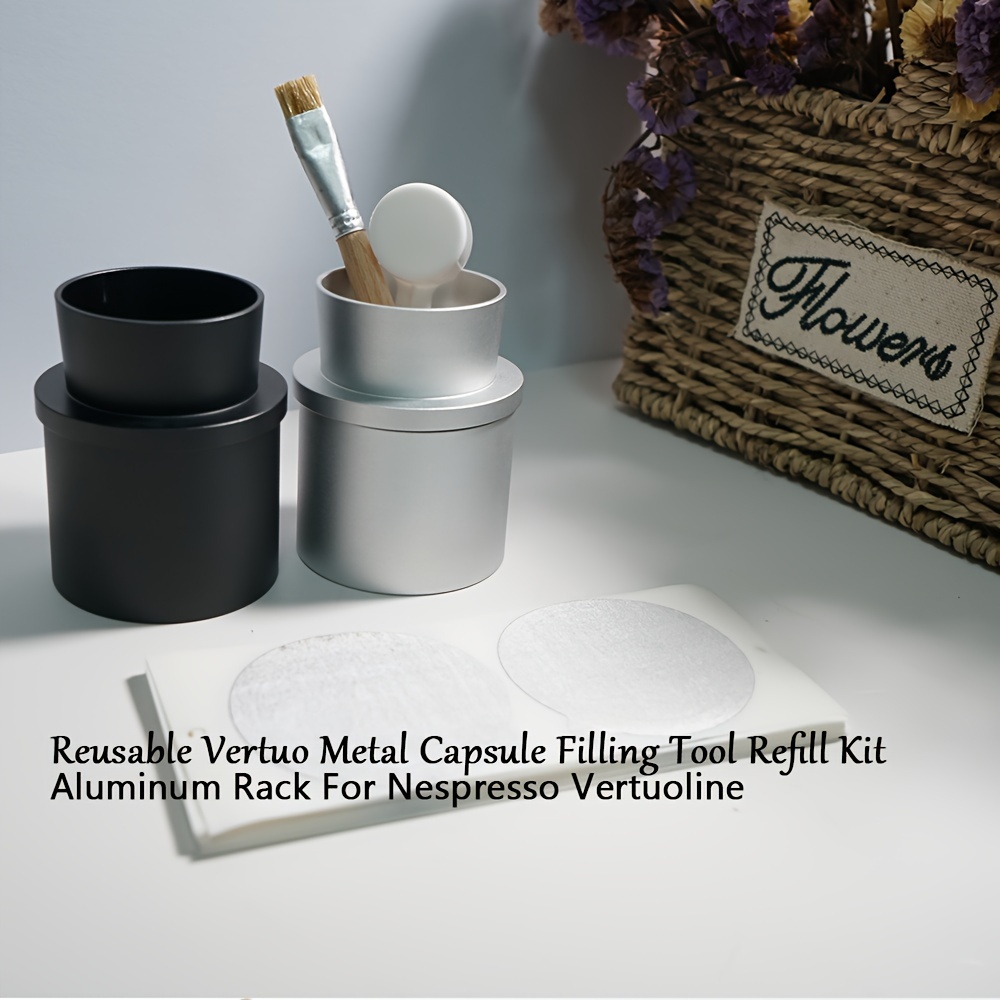 1Set Reusable Vertuo Metal Capsule Filling Tool Refill Kit Aluminum Rack  For Nespresso Vertuoline With Brush Spoon Pod Filling Holder