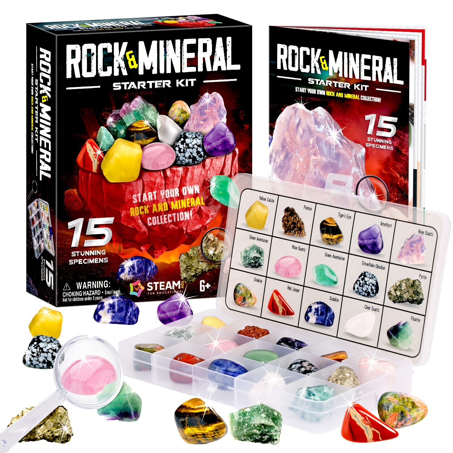 Juego de piedras minerales naturales para niños, Kit de roca de 8