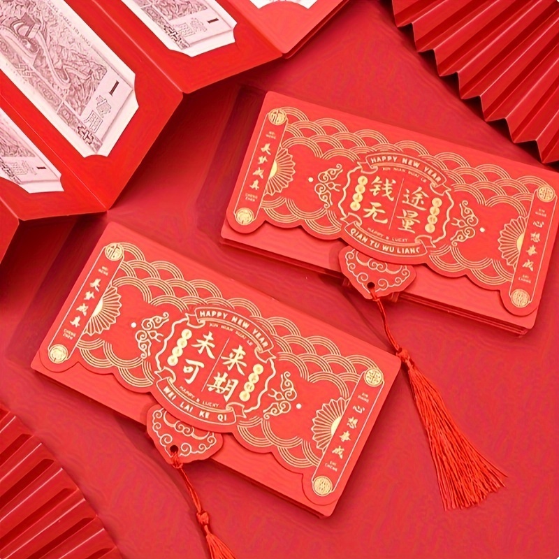 2024 Enveloppe rouge chinoise faite à la main. Lot de 3. Enveloppe rouge  chinoise en relief avec boissons. Porte-cartes cadeaux café. -  France
