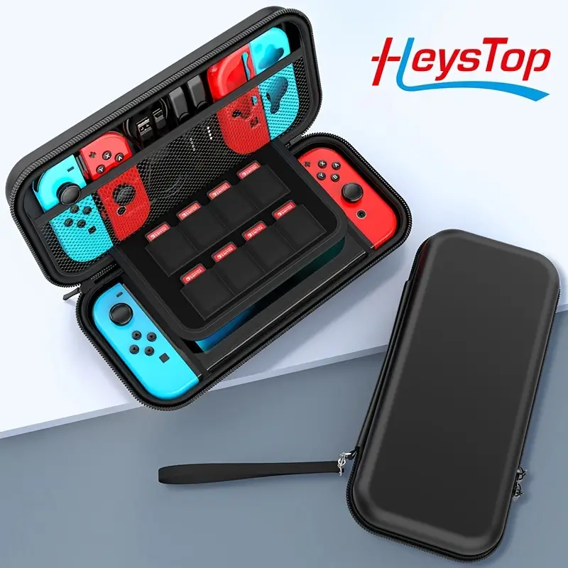 switch case compatible with nintendo switch 9 in 1 switch accessories with 8 pouch carrying case pc protective cover case hd switch screen protector and 6 pack thumb grips caps details 5