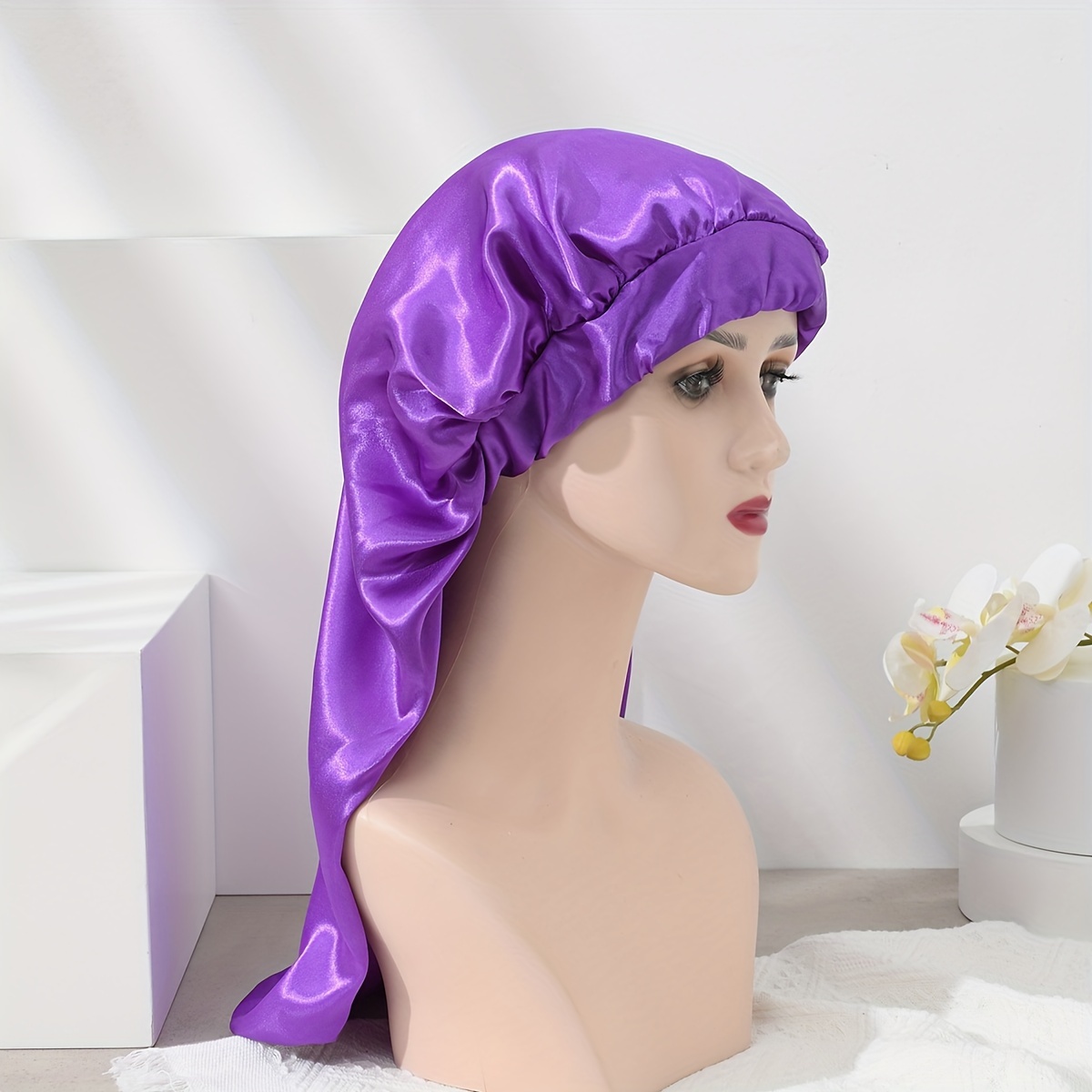 Extra Large Long Satin Bonnet Elegant Solid Color Elastic - Temu