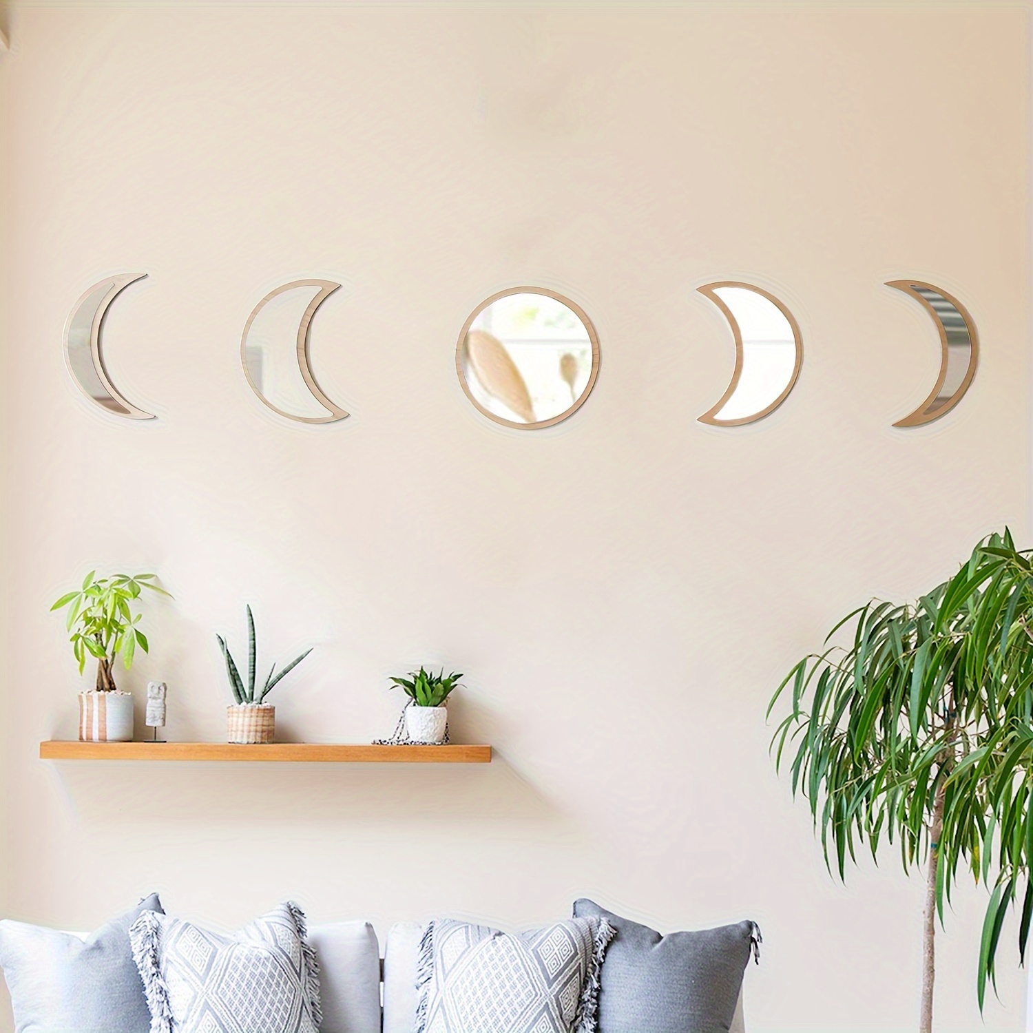 4 unids/set acrílico Luna estrellas espejo pegatina de pared decoración del  hogar espejo suave (oro)