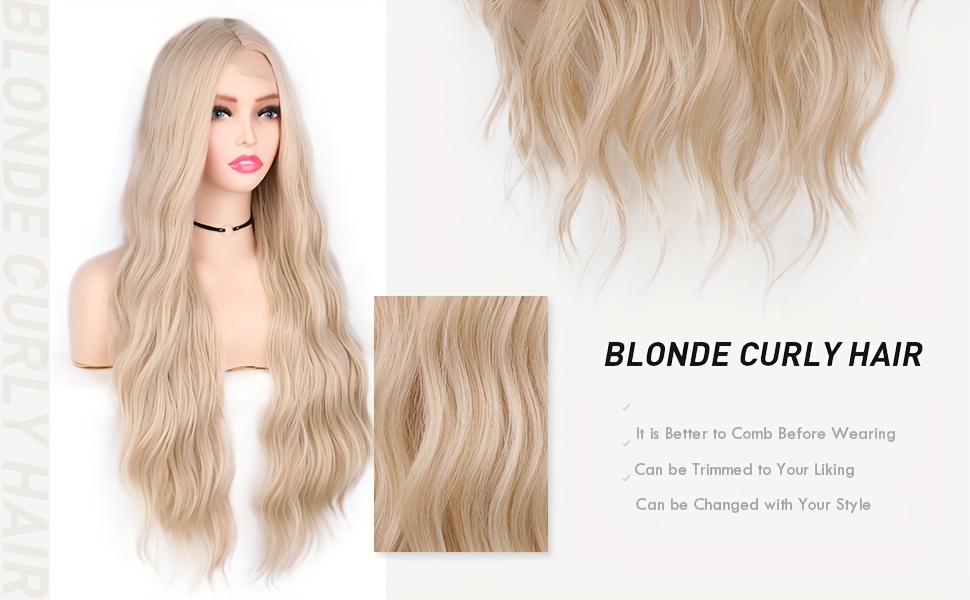 Long Wavy deals Platinum Blonde Wig,Natural Wig Middle Part