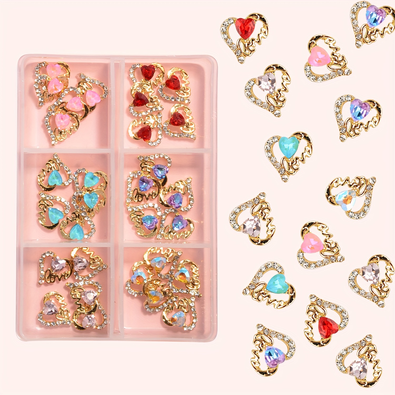 30pcs Heart Nail Charms With Rhinestones,Heart Nail Art Studs For  Valentine,Nail Art Supplies For Women And Girls Nail Jewelry