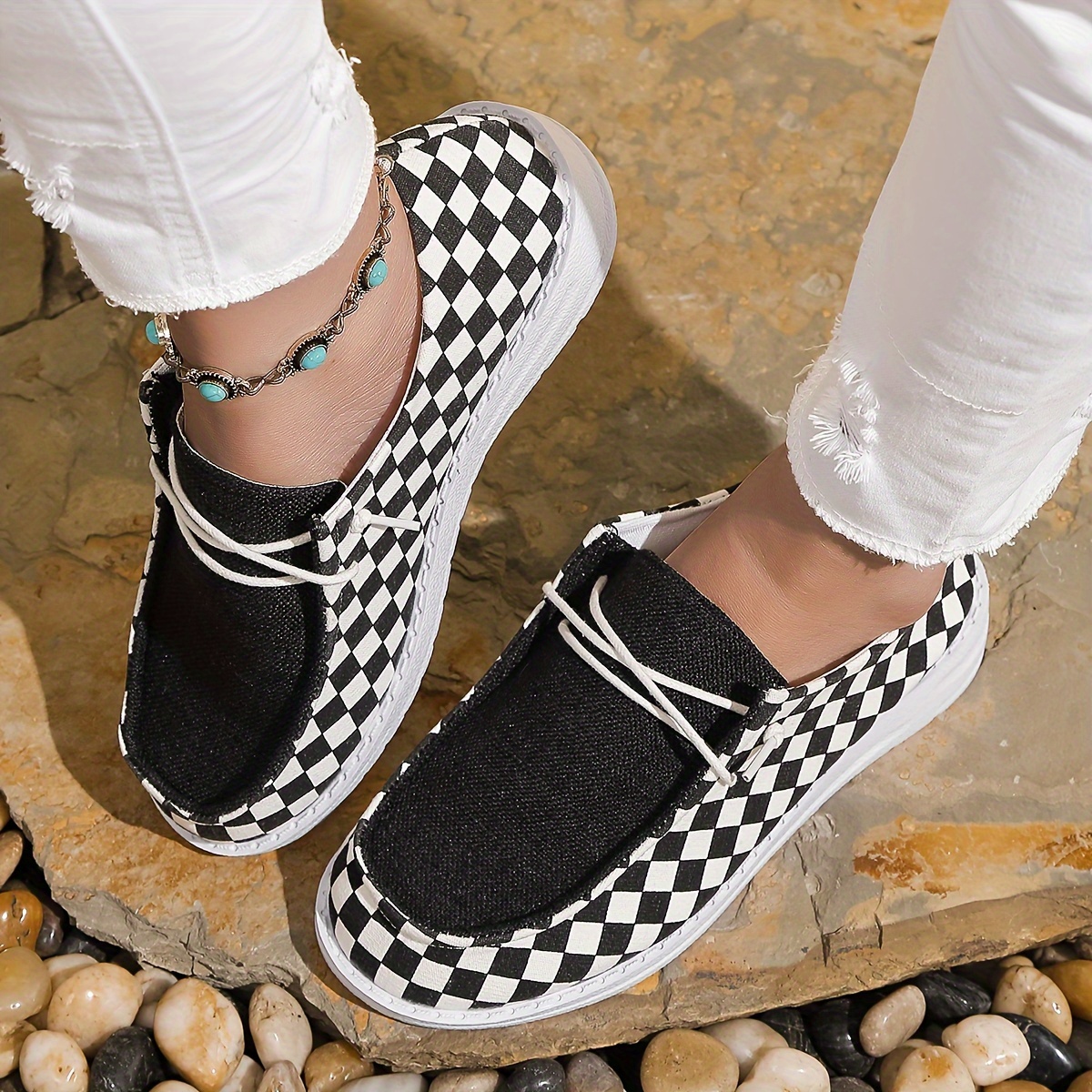 Plaid Print Blocking Skate Shoes Lightweight Comfortable Low Top Sport Shoes