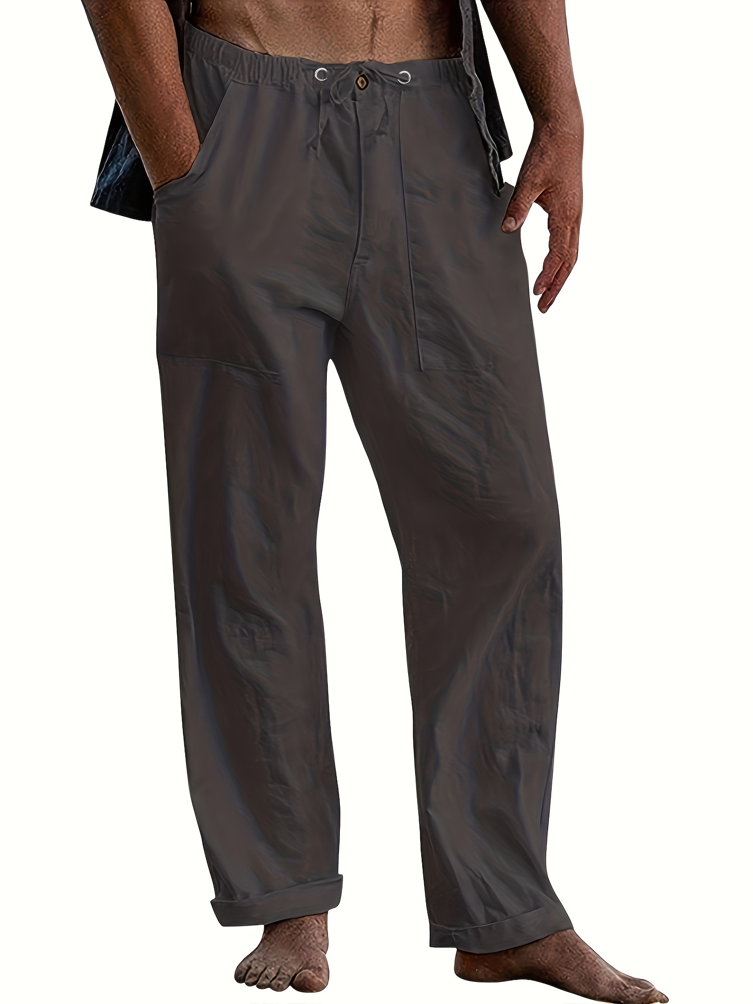 Plus Size Men's Casual Long Pants, Drawstring Solid Trousers With Side  Pocket Design