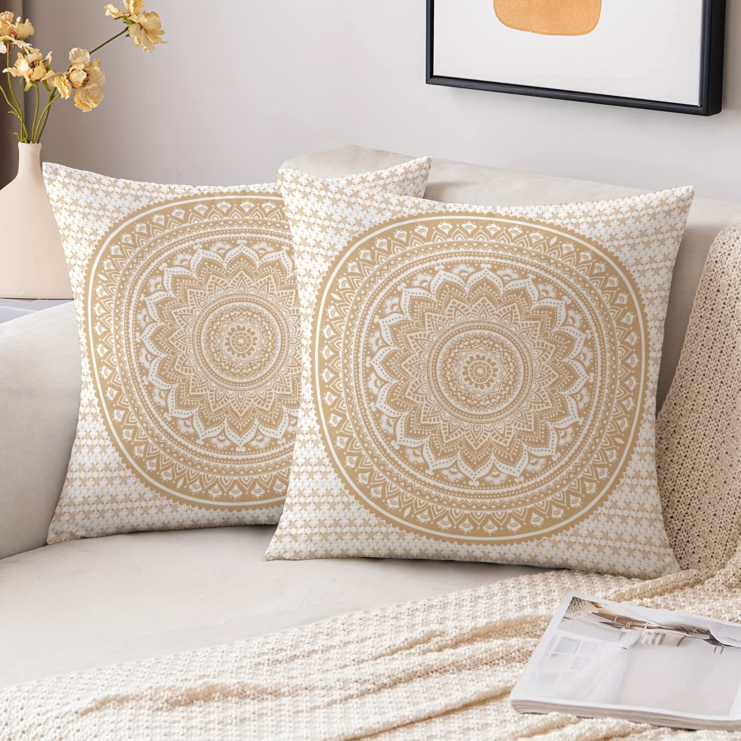 

2pcs Art Mandala Throw Pillow Cover Mysterious Wizardry Bohemian Dormitory Bedroom Home Decoration Short Fleece Fabric Double Sided Printing Without Pillow Insert