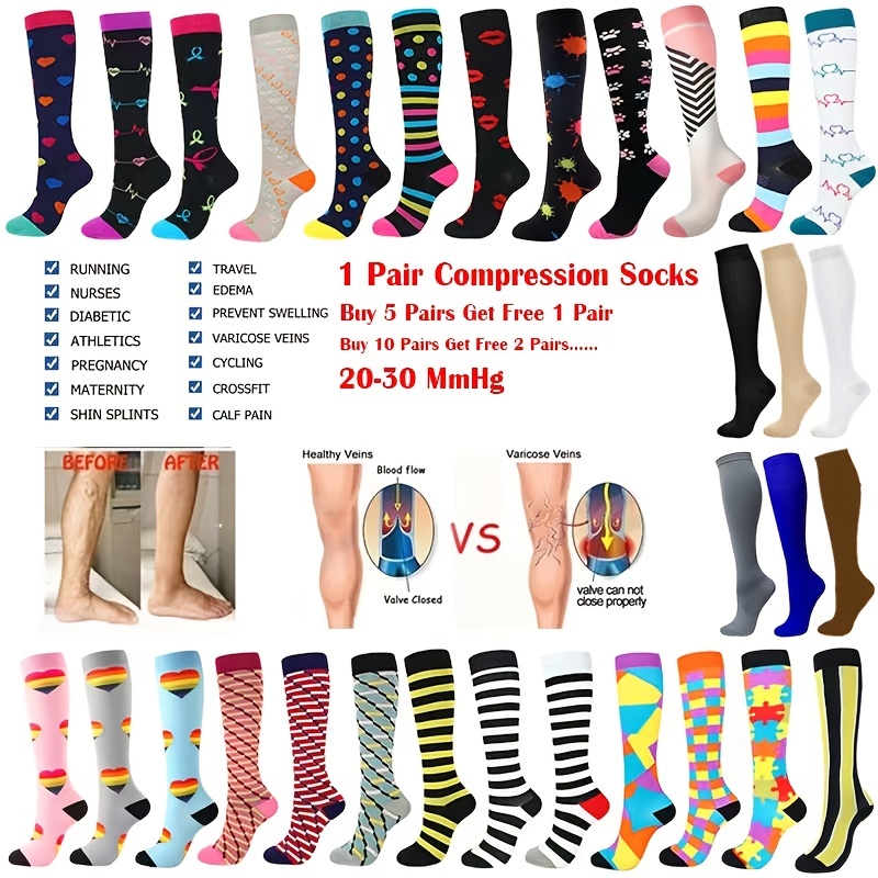 Gradient Compression Socks 20-30 mmHg - Over the Knee Sports Stockings for  Running, Nursing, Rugby, Cycling - Relieve Varicose Veins and Improve Circu