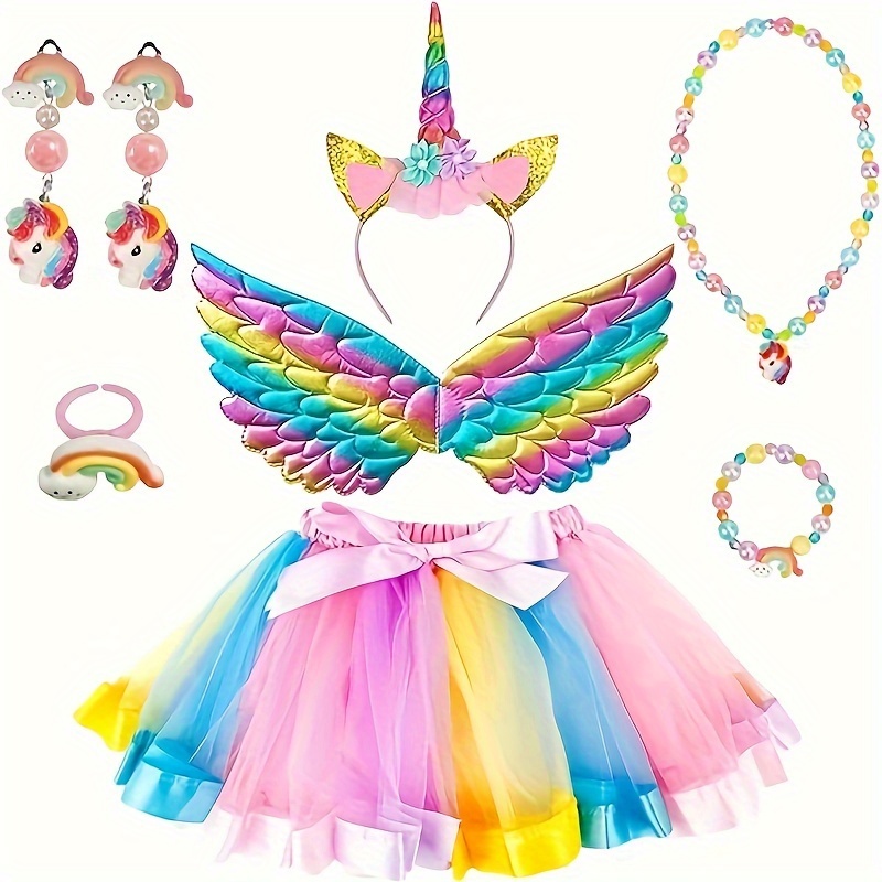 Unicorn Costume for Girls Princess Unicorn Dress Fancy Dress Necklace  Headband for Birthday Christmas Party Cosplay