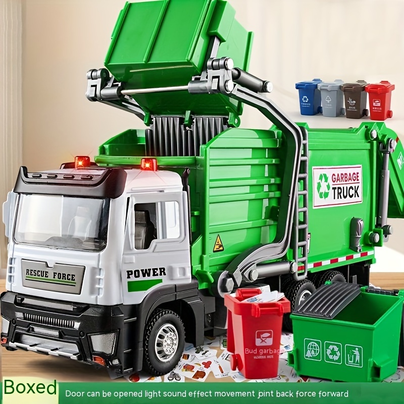 TEMU Simulated Alloy Front Garbage Truck, Toy Cleaning, Garbage Sorting Bin, And Cleaning Engineering Model, Car Boy Gift