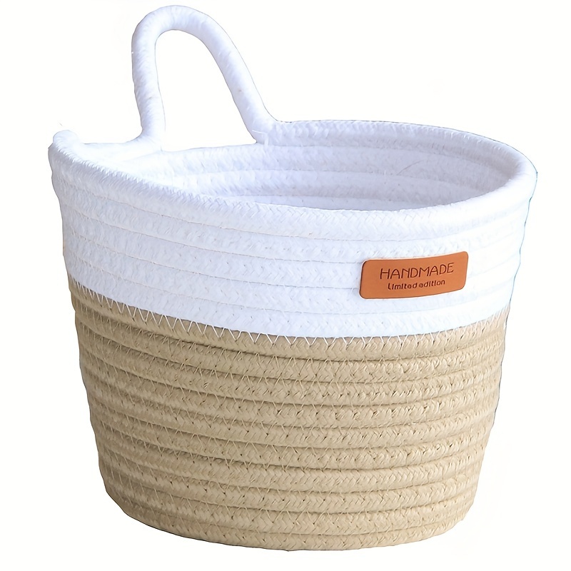 Rope Woven Storage Basket With Handles And White Fabric - Temu