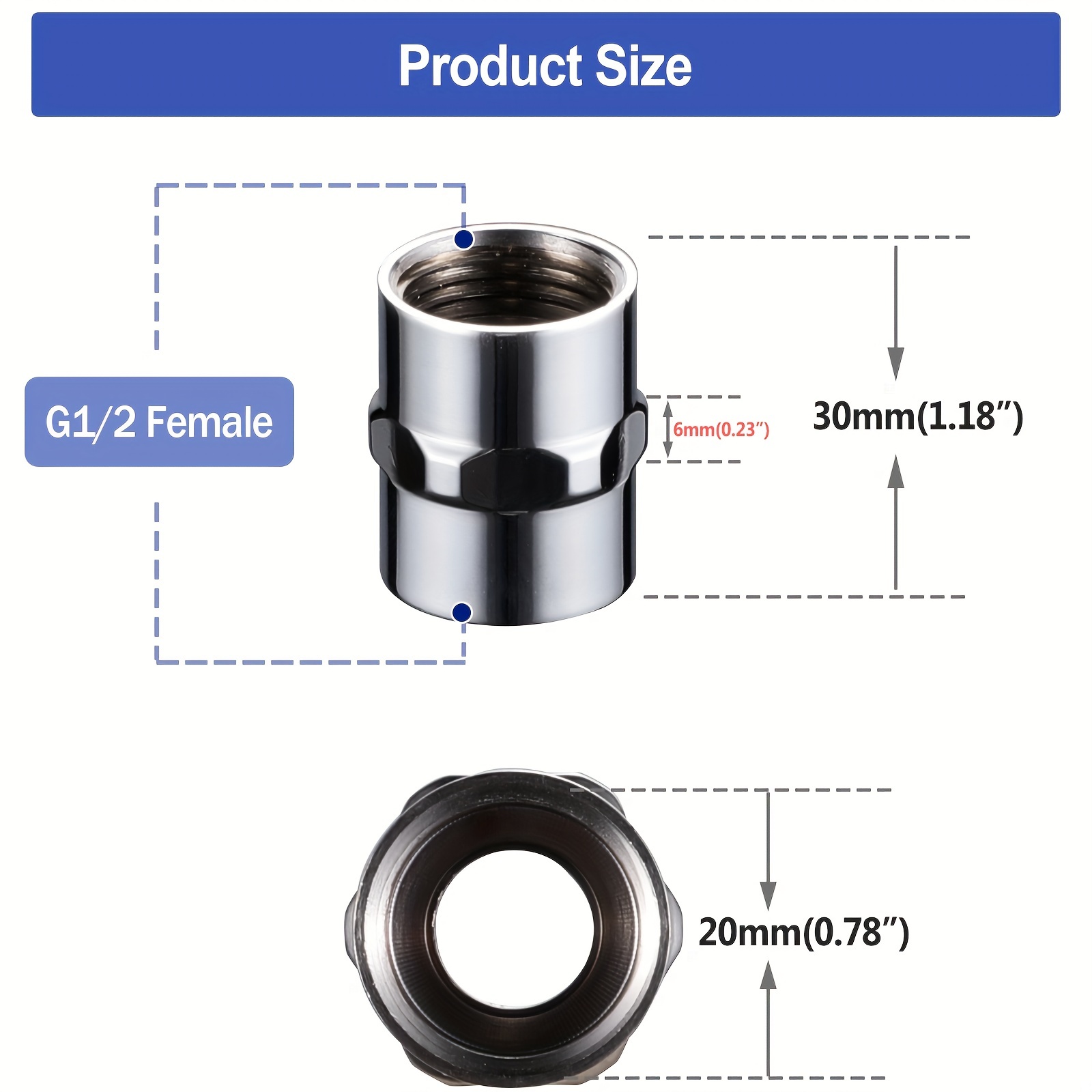 ECSiNG 2 Pièces Raccord de Tuyau Hexagonal Rallonge de Tuyau de Douche BSP  1/2 Pouce