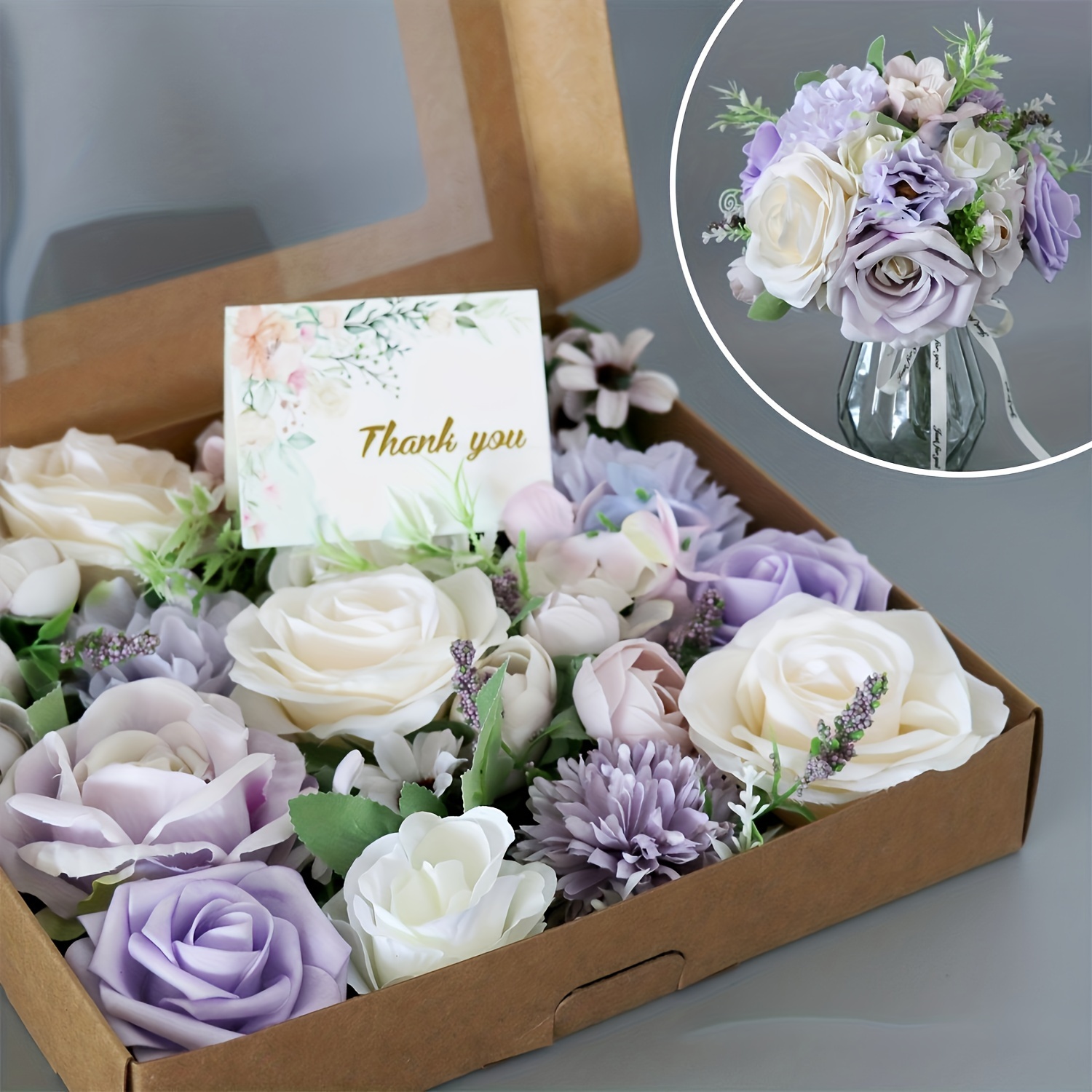 Lavender Purple Roses Artificial Flowers Combo Box Silk Fake - Temu