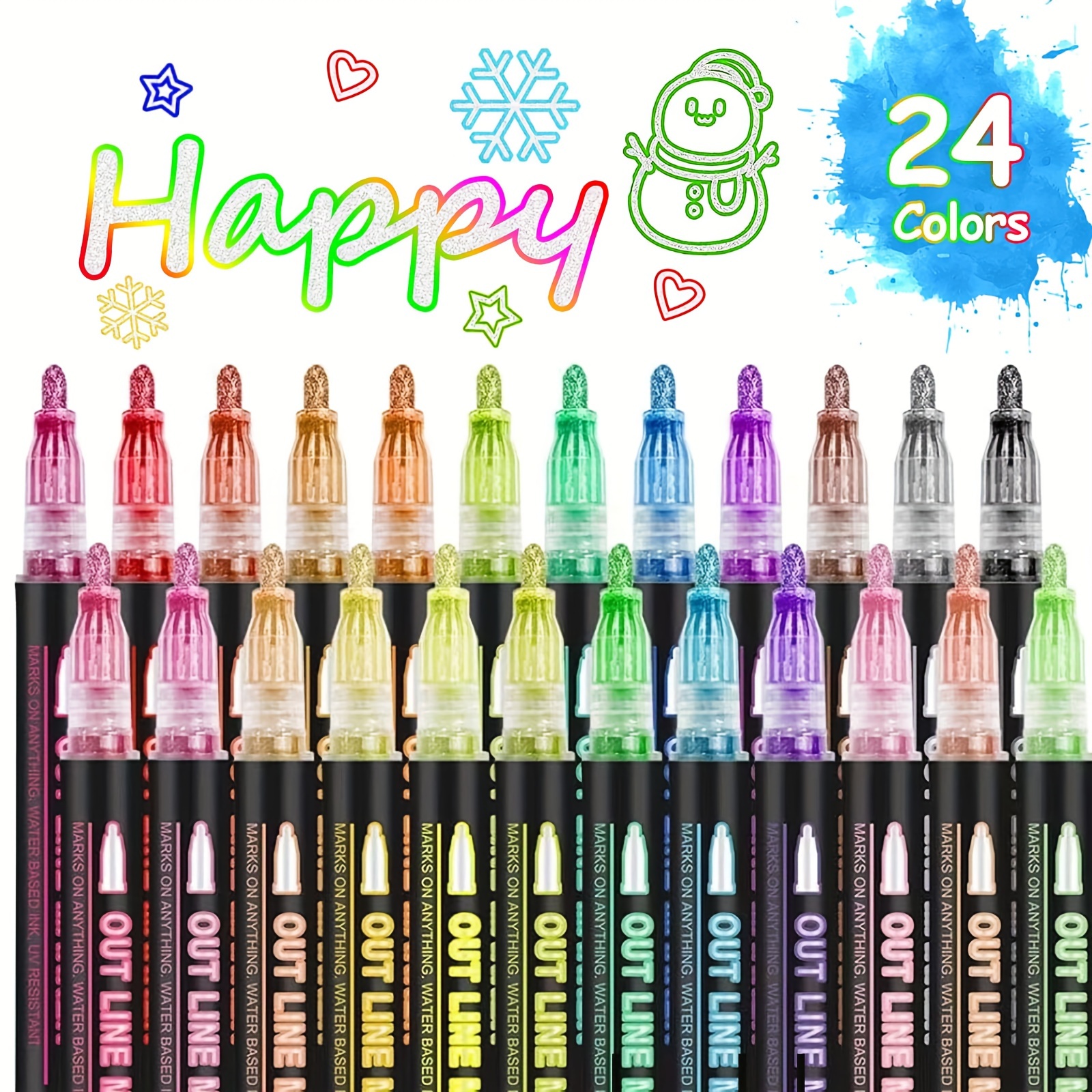 12/18 Colors Double Line Outline Pen Highlighter Marker Drawing Doodle Pens  Gift