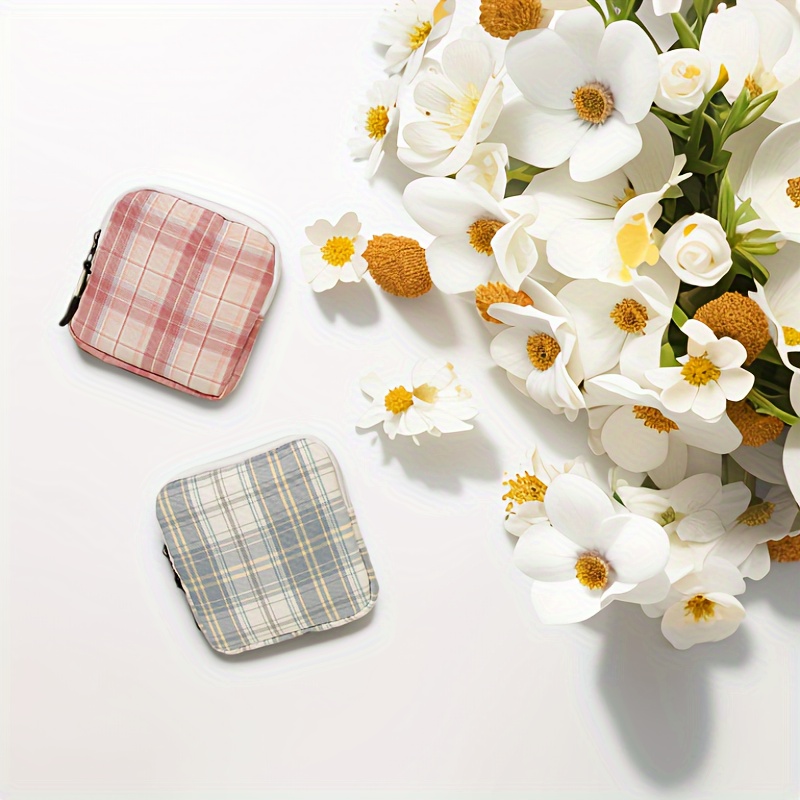  2Pcs Small Makeup Bag for Purse Checkered Cosmetic