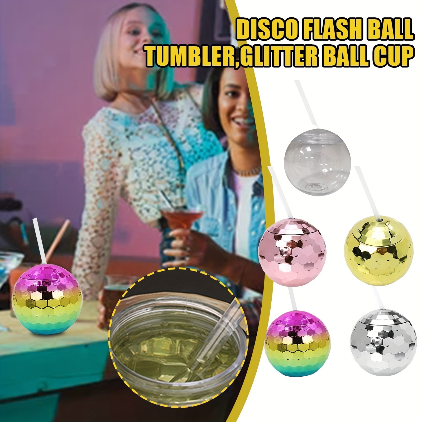 3 Pack Disco Ball Cups with Lids & Straws, Disco Ball Tumbler Disco Flash  Ball Cup Sparkly Glitter Disco Party Drinking Tea Syrup Bottle