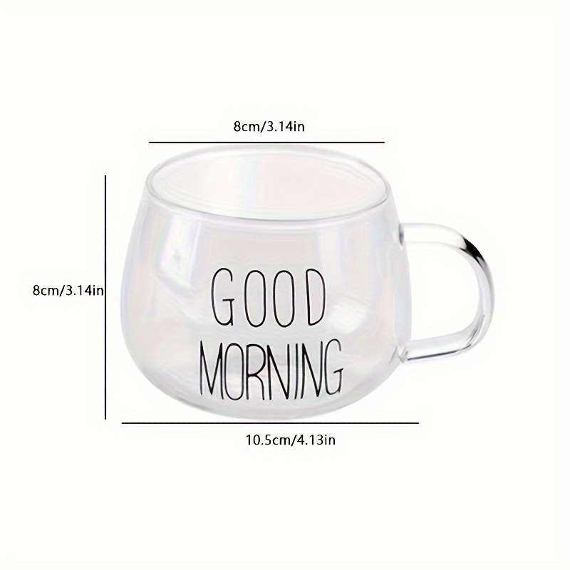 TEMU 1 Piece, Good Morning Glass, Cute Round Water Cup, Heat-resistant High Borosilicate Glass Coffee Cup, Belly Cup, Summer And Winter Drinkware