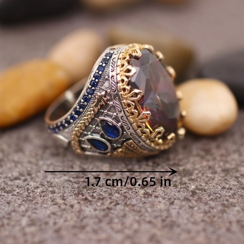 Retro Irregular Geometric Colored Zircon Ring for Men