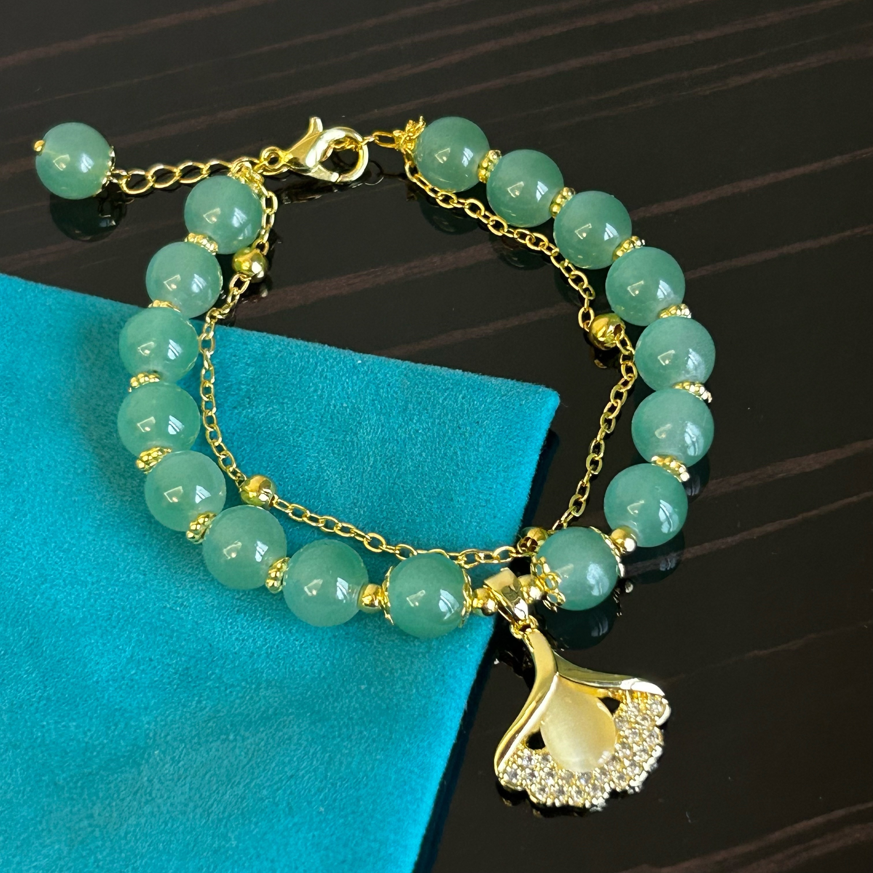 1 Pc Green Jade Bracelet with Ginkgo Leaf: Good Gift for Girlfriend or Mother