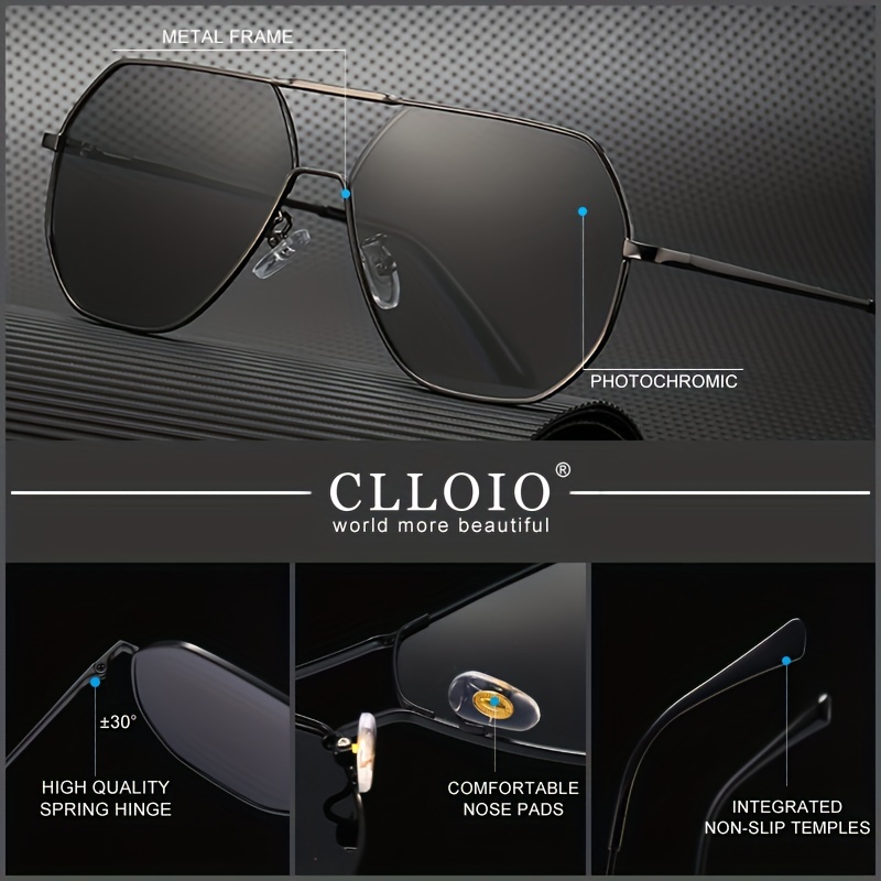 Men's Clloio Fashion Square Sunglasses, Polarized Chameleon