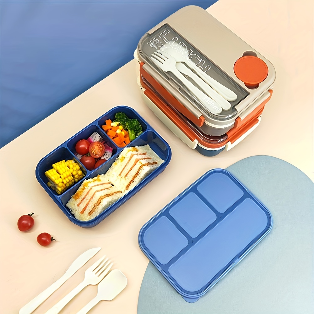 3 Grids Lunch Box with Fork Spoon Sauce Box Cutlery Holder