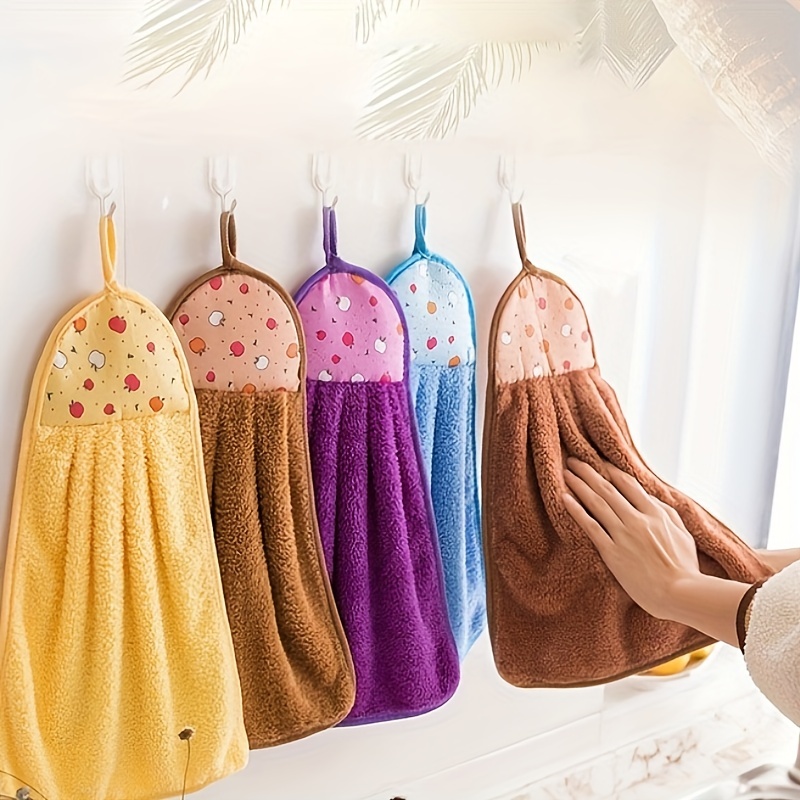 

1pc Hanging Towel For Wiping Hands, Coral Fleece Quick-drying Towel, Absorbent Soft Towel With Hanging Loop For Bathroom Kitchen Home