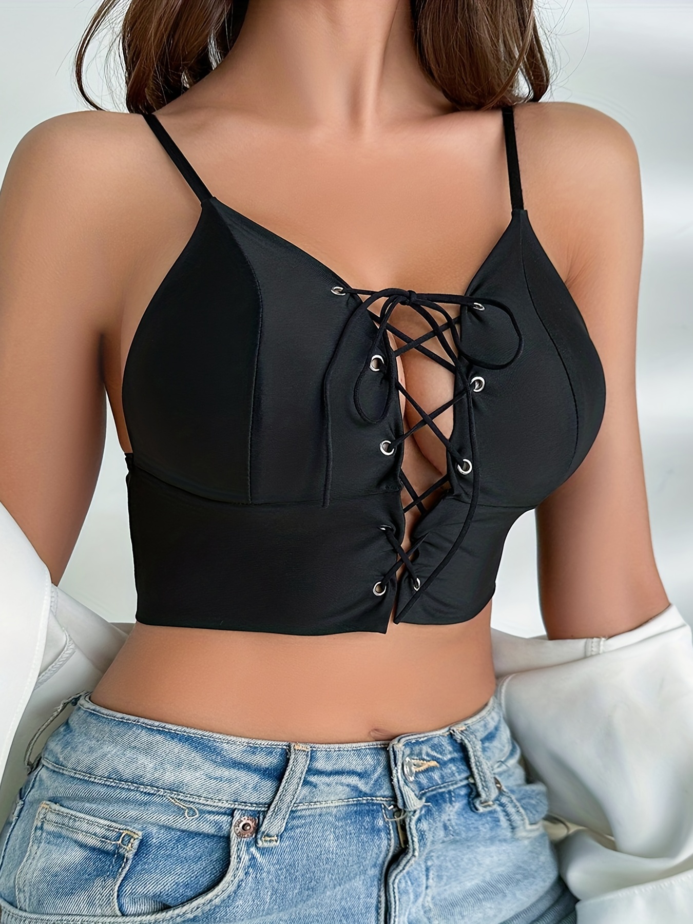Contrast Lace Push Up Bra Hollow Out Strappy Bra Women's - Temu