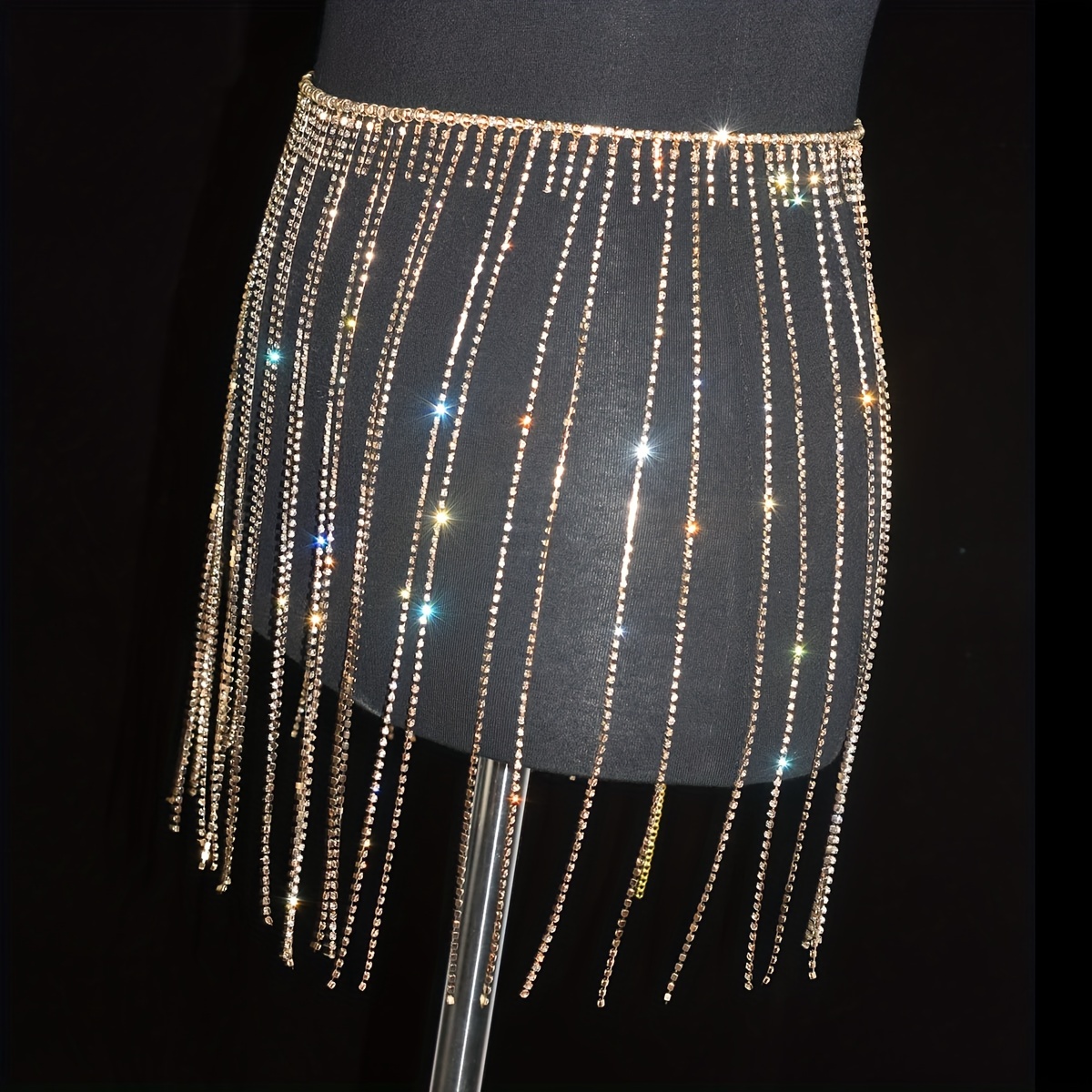 Metisee Rhinestone Body Chains Crystal Hip Chain Tassel Skirt Belly Chain  Bikini Rave Body Chain Jewelry for Women and Girls, Adjustable, Alloy