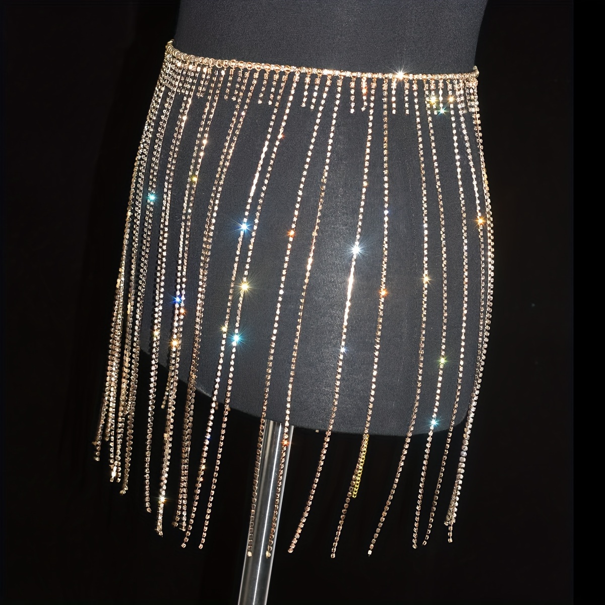 Silver Diamante Chain Body Jewelry Skirt