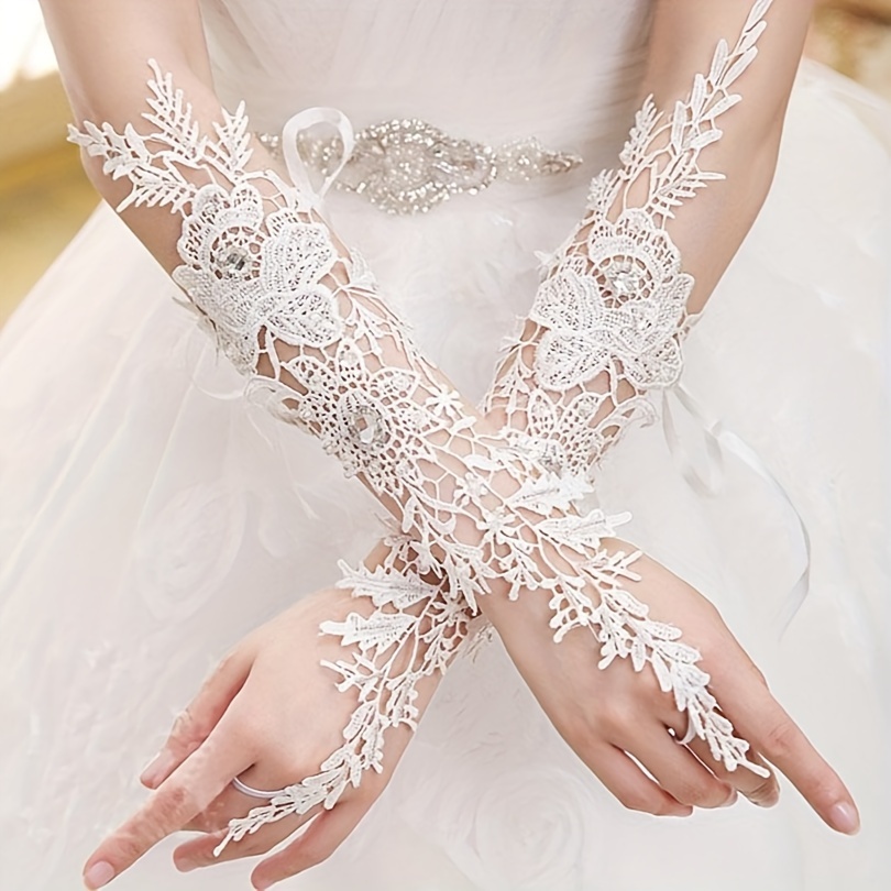 Elegant Embroidered Lace Hook Gloves White Lace Wrist Cover - Temu