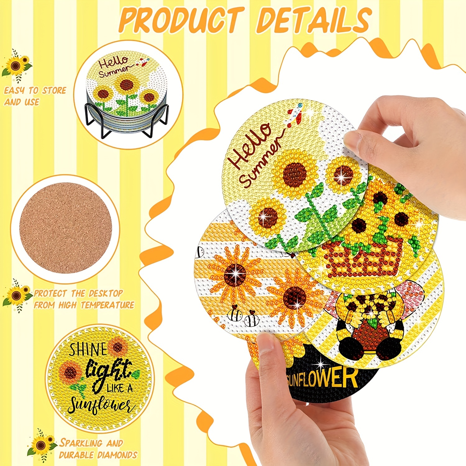 Sunflower Diamond Painting Coasters 5d Diamond Art Kits - Temu