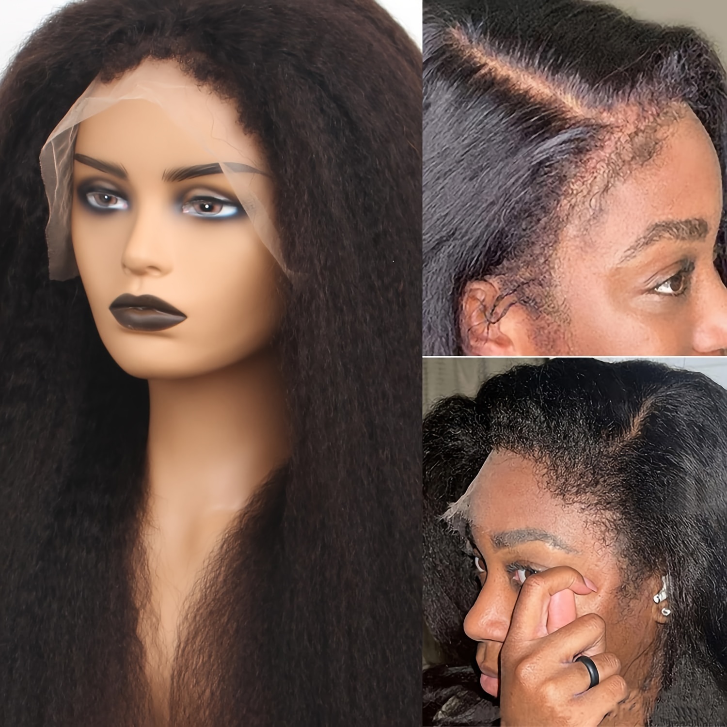 13x6 200 Kinky Straight Lace Front Wigs 4C Kinky Edges Human Hair 13x4 Glueless Wigs For Women Yaki Straight Wigs Pre Plucked With Baby Hair Natural Color