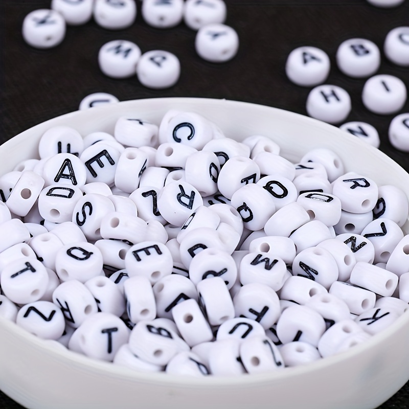 1000pcs Round White 4x7mm Acrylic Letter and Number Beads for Bracelets Jewelry Making Necklaces Keychain Sunglasses DIY Bulk