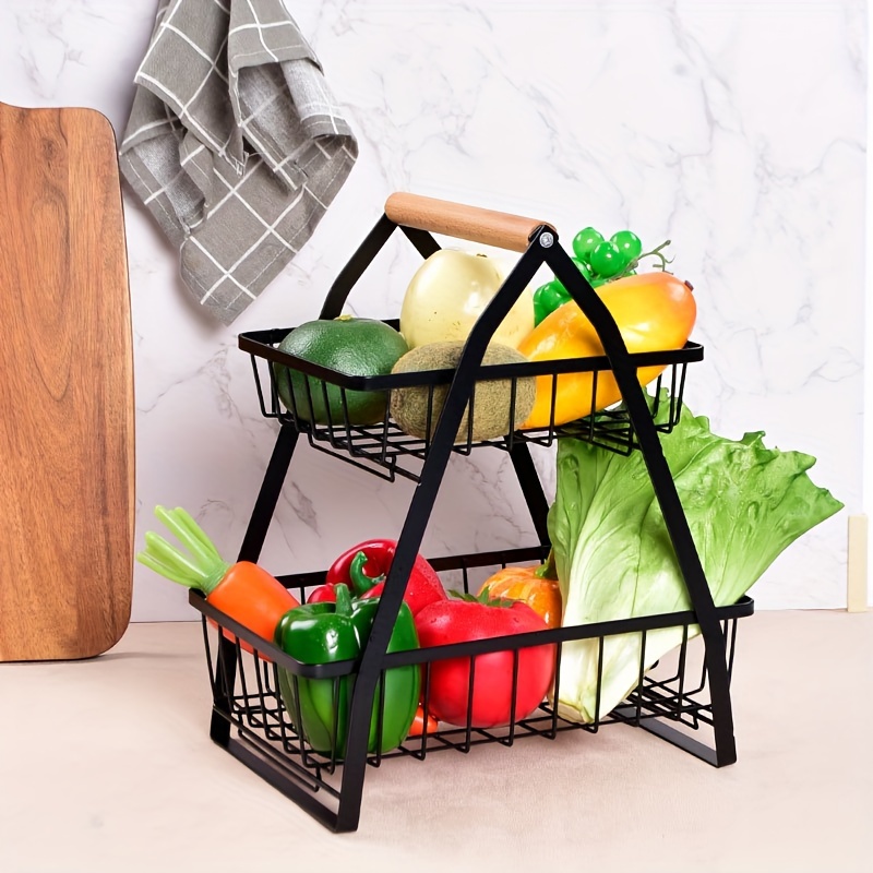  Carrito de almacenamiento de cocina con ruedas, carrito de  metal de 4 niveles, cesta de malla con mesa de madera para almacenamiento  de frutas, verduras, cebollas, papas : Hogar y Cocina