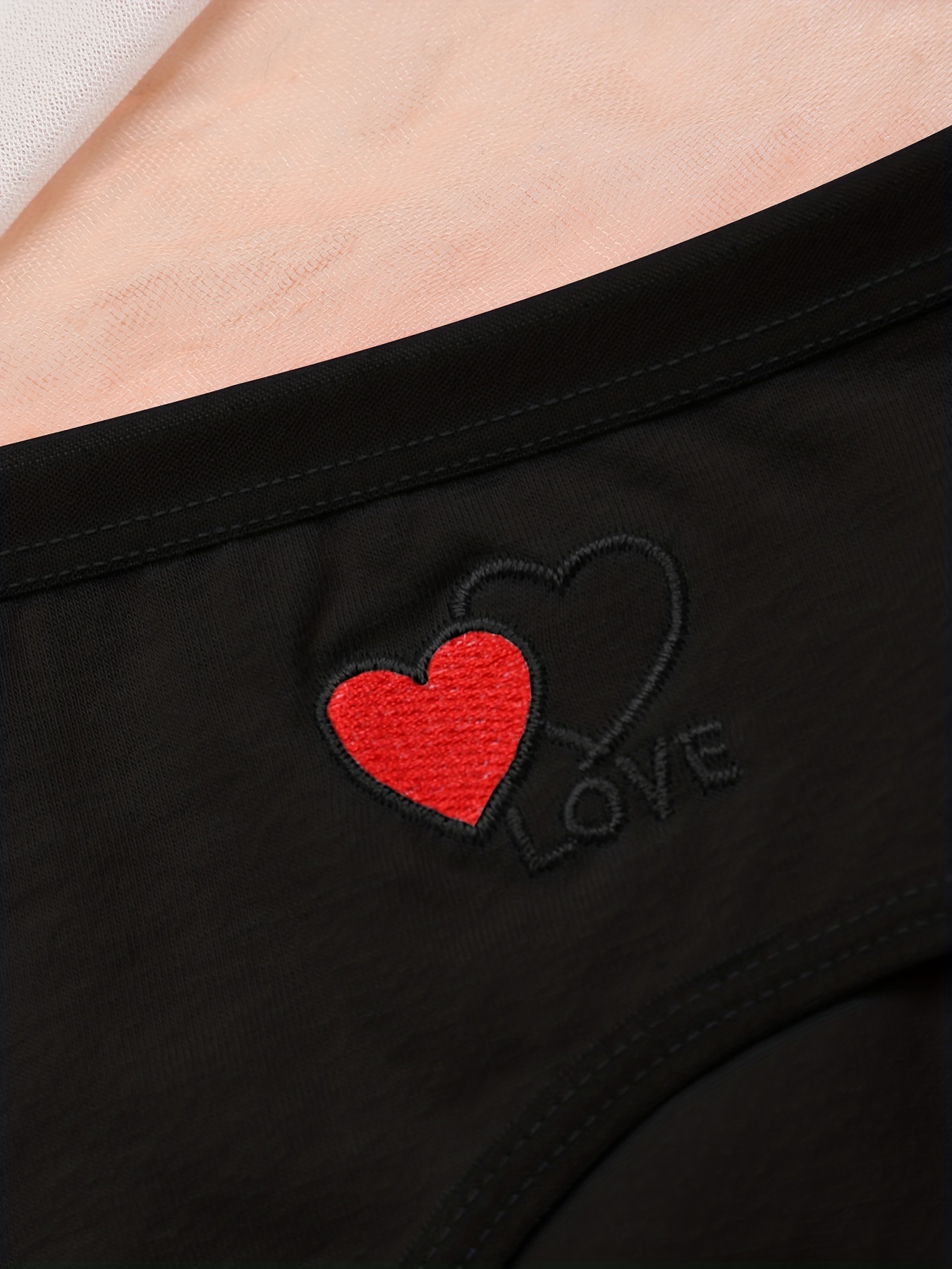 Heart Embroidered Briefs Simple Comfortable Everyday Panties - Temu Canada