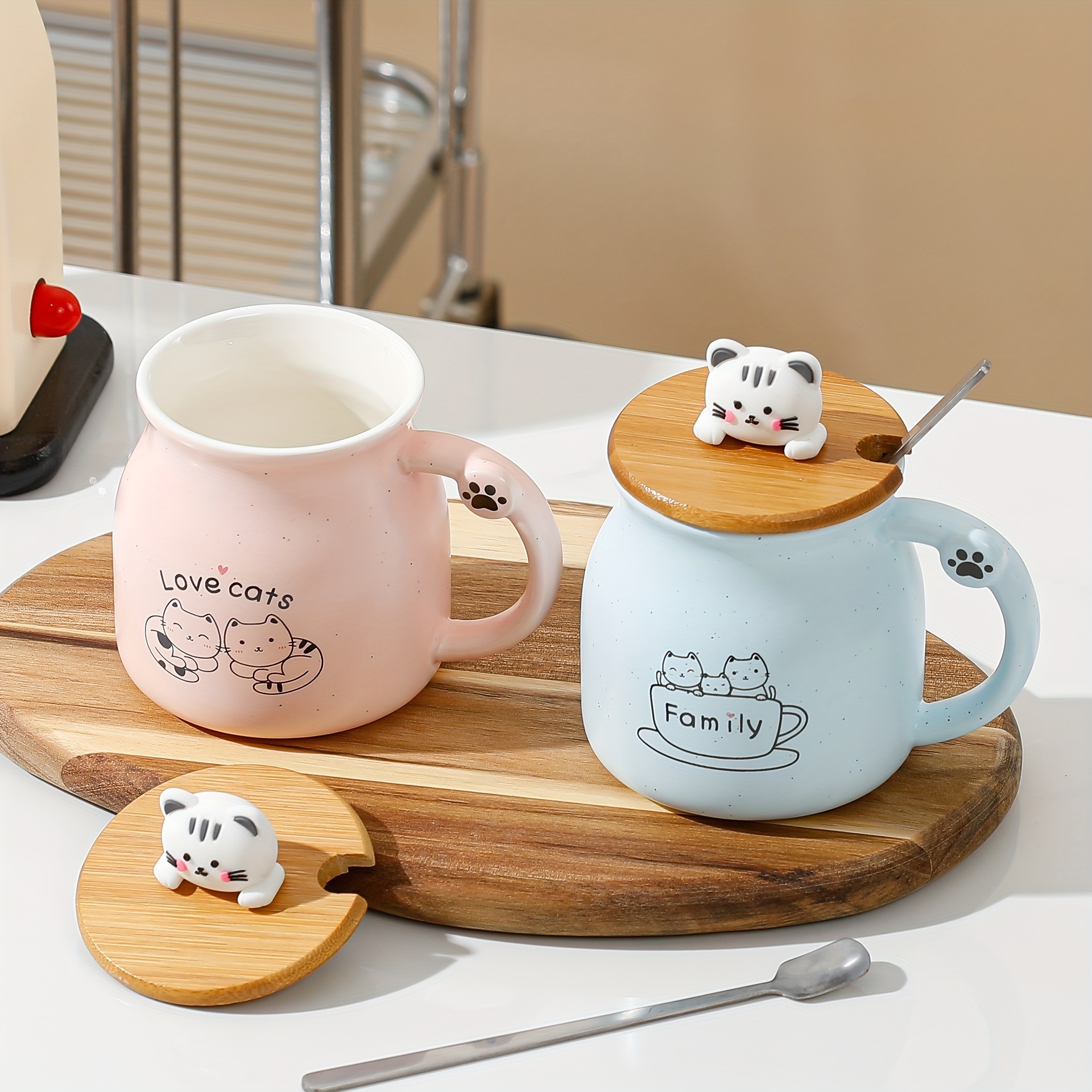 Tasse drôle, tasse à café, chat mignon, céramique, tasse à thé avec  cuillère et