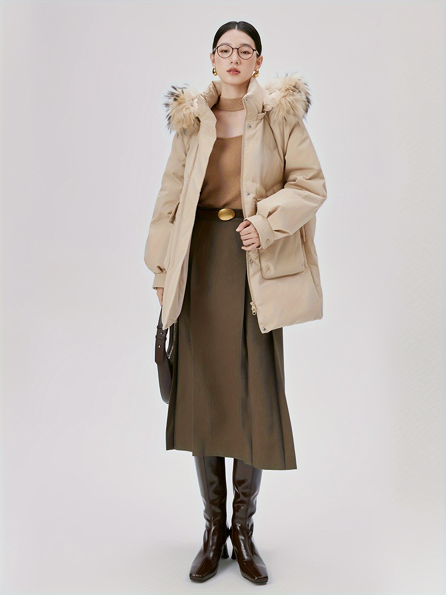 Abrigo de plumón para mujer con chaqueta de plumón de piel de invierno  largo cálido con capucha casual chaquetas de plumas parka