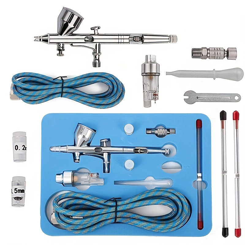 Double Action Airbrush Kit, Trigger Air Brush Spray Gun with 0.3, 0.2,  0.5mm Needles, 3 Sets Nozzles, Air Cap, 2cc/5cc/13cc Paint Cup, Air Hose,  for