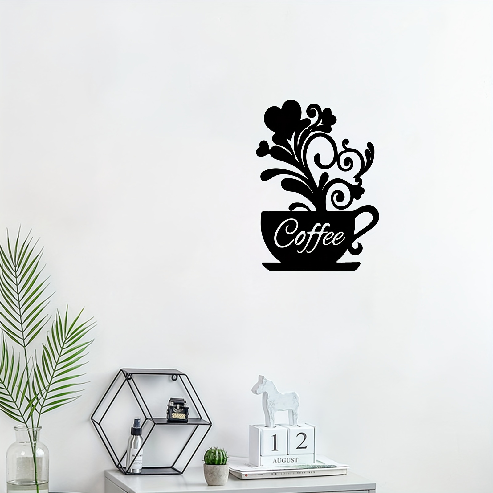 2 Pieces Coffee Cup Wall Decor Black Coffee Cup Silhouette Wood Cafe Themed  Wall Art Cup Mug Scrolled Silhouette Metal Wall Art Decor for Coffee Shop