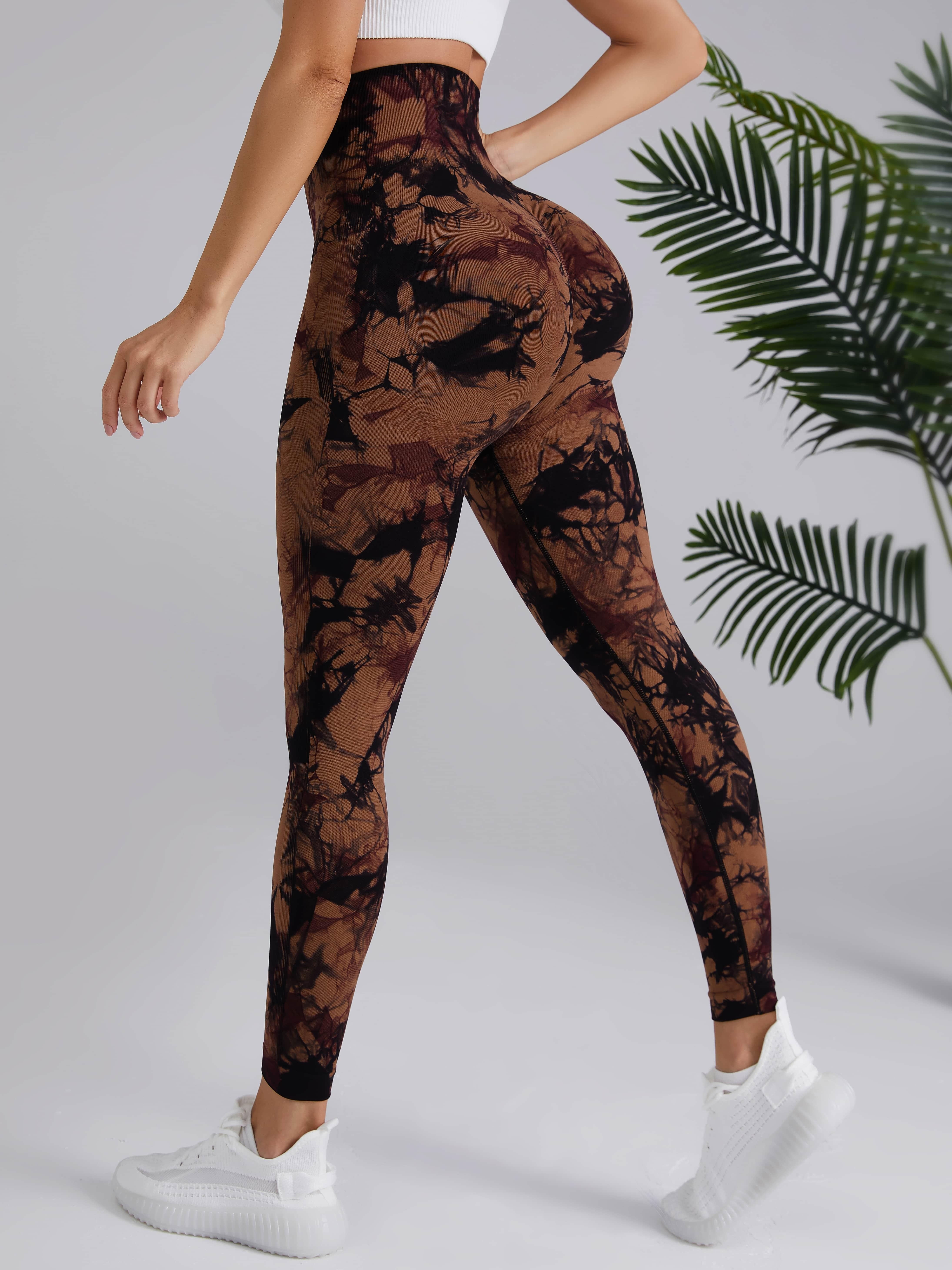 Aayomet New Seamless Tie Dyed Yoga Pants High Waist Tight Fitness Pants  Women Running Yoga Pants for Women Tall with (Brown, M)