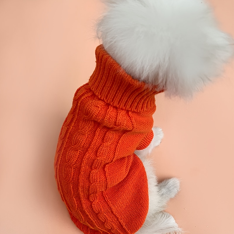 1pc Suéter Cable Cálido Mascotas Naranja, Ropa Suéter Cachorros