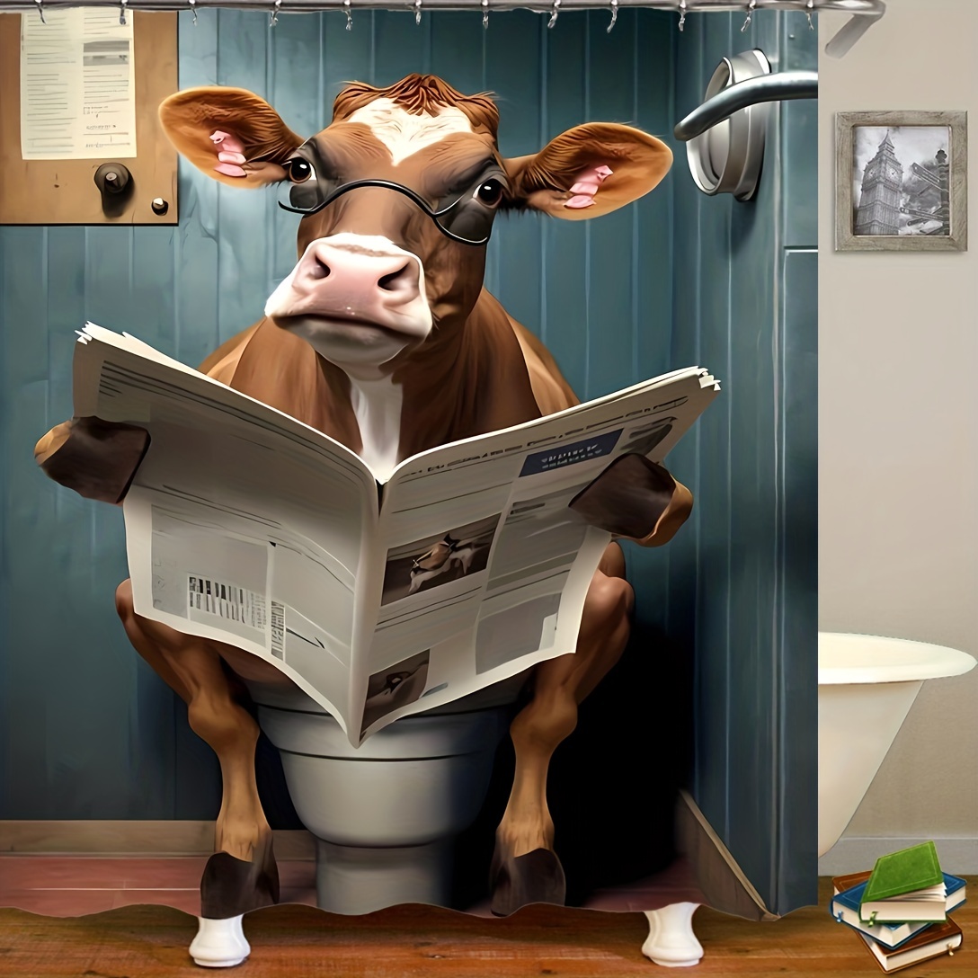 Cow Shower Curtain Set Cartoon Bathroom Curtain 12 Hooks Non - Temu