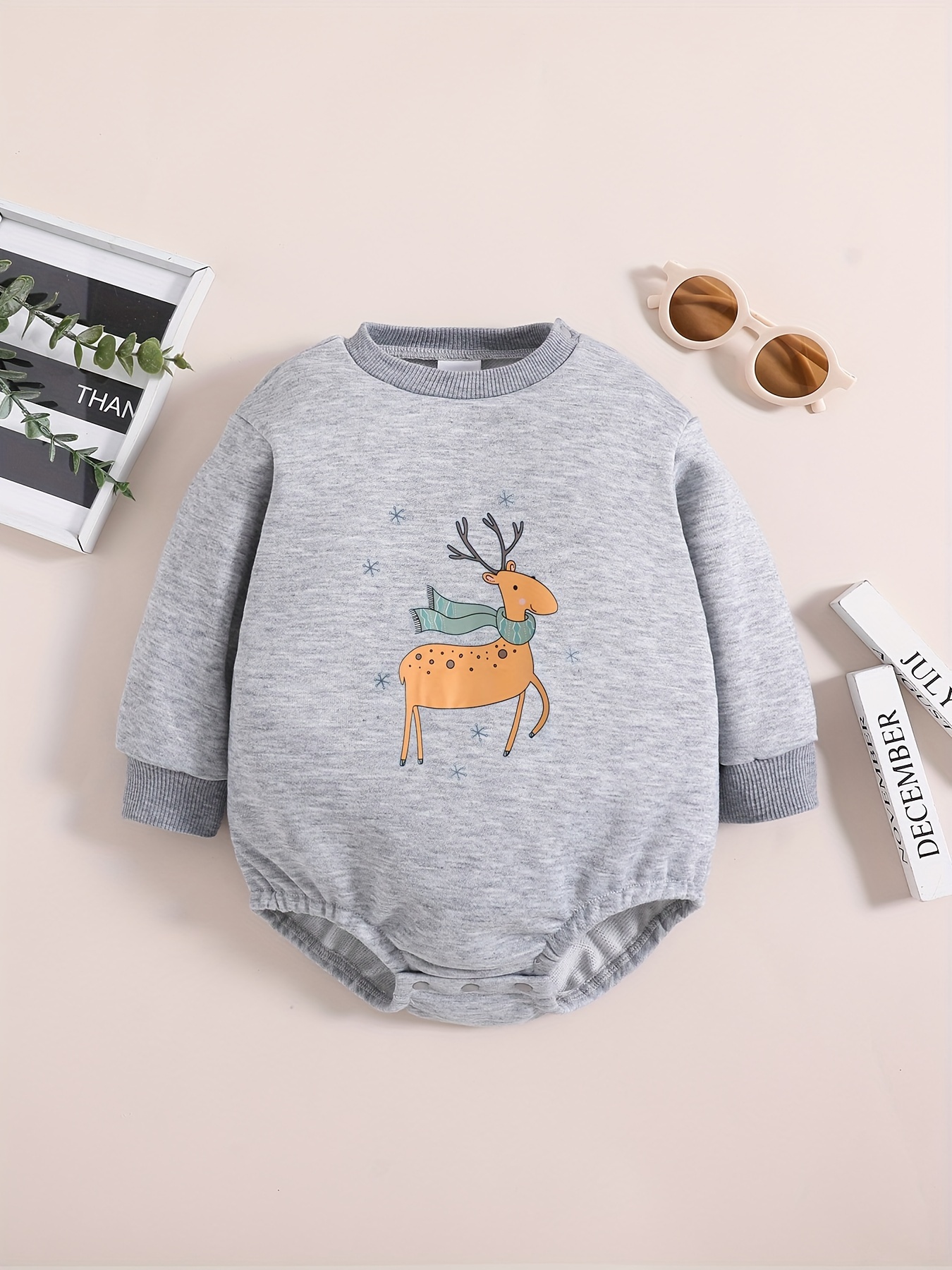 Baby Girls Cute Triangle Bodysuit Christmas Elk Graphic Long - Temu