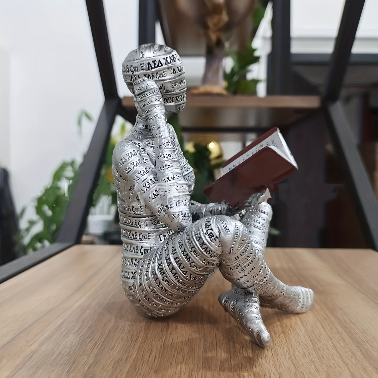 Silver Thinker Reading Statues for Home Decor, Pulp Women Figurine  Bookshelf Decor, Shelf Decorations for Living Room Office, Modern Abstract  Resin