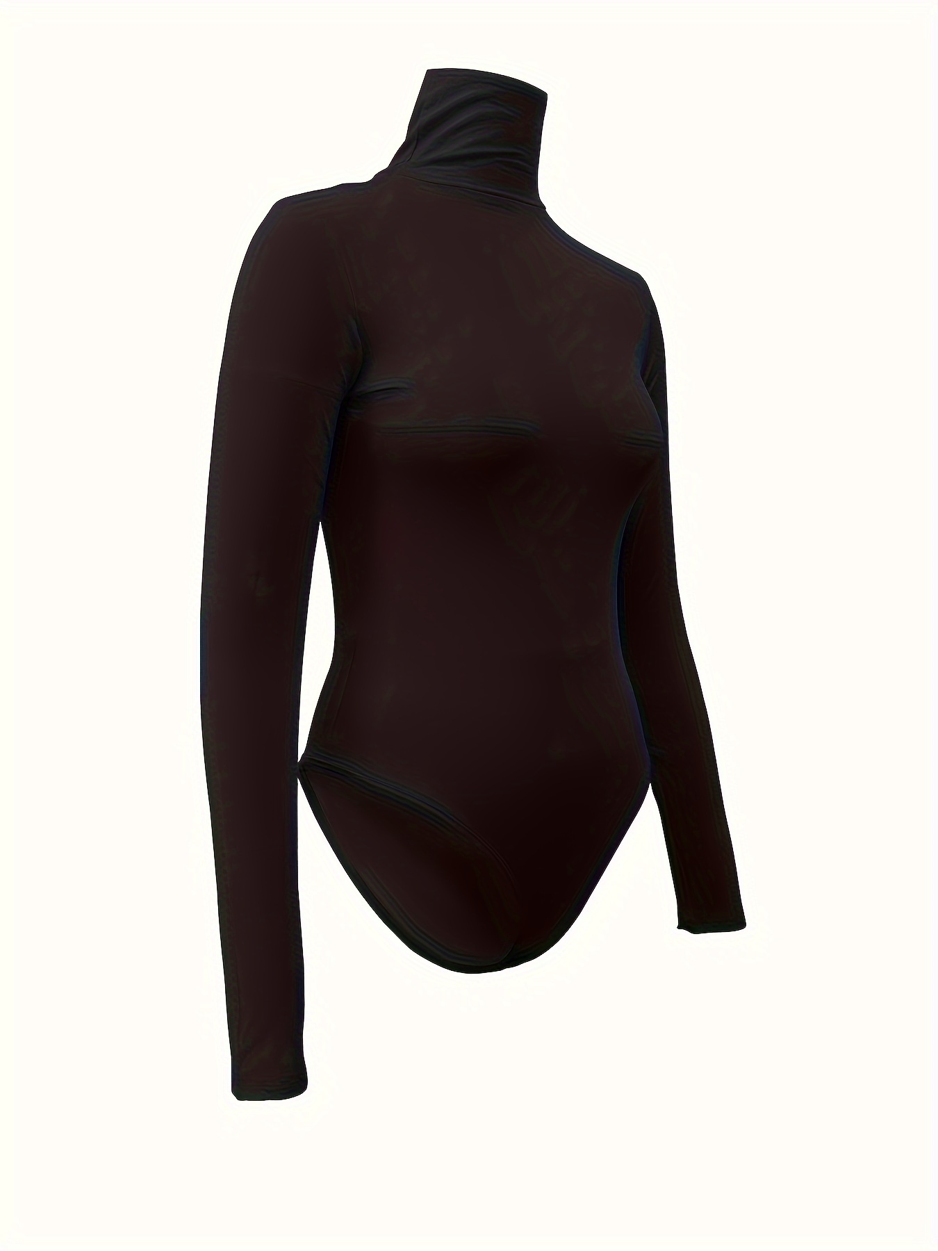 Fashion 12 Colors Women Mock Turtle Neck Top Skinny Leotard Bodysuit Long  Sleeve Romper Solid Stretchy Basic Turtleneck XL-Black